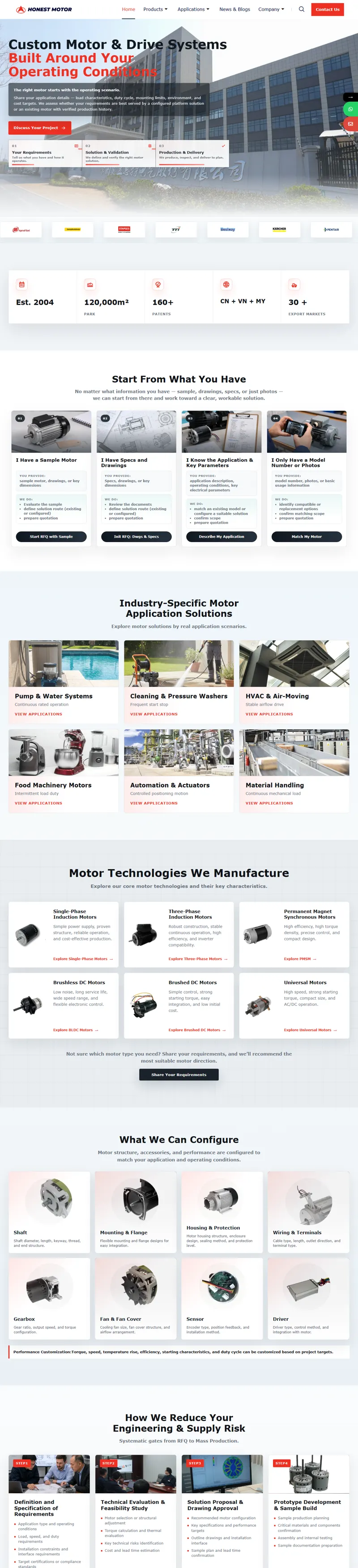 Custom Electric Motor Manufacturer (OEM/ODM) | Honest Motor 网页长截图